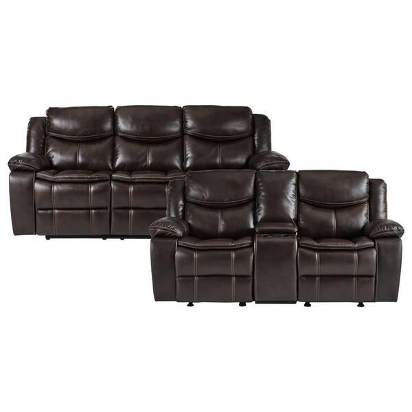 EVERGLADE HOME Austin 166 in. W Round Arm Faux Leather Rectangle Sofa in Brown