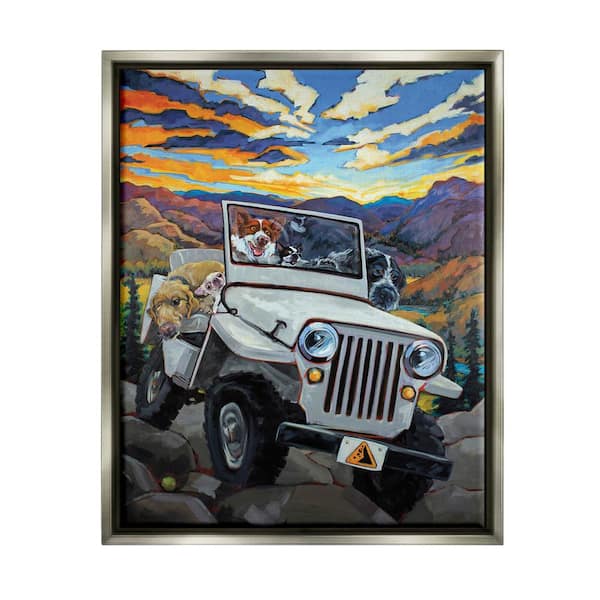 The Stupell Home Decor Collection Dogs Off-Roading Desert Drive Mountain Sunset by CR Townsend Floater Frame Animal Wall Art Print 17 in. x 21 in.