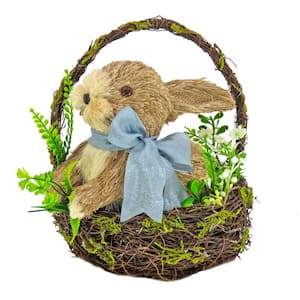 10 in. Blue Bow Bunny in Basket