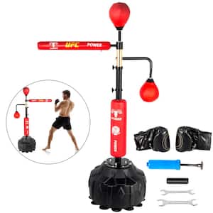 Boxing Speed Trainer Adjustable Height Spinning Bar Training Boxing Ball with Reflex Bar & Gloves for Adult and Kid, Red