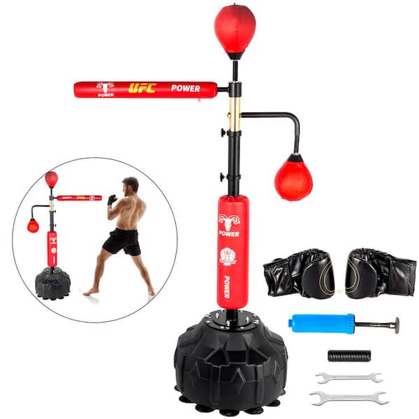 VEVOR Boxing Speed Trainer Adjustable Height Spinning Bar Training Boxing Ball with Reflex Bar & Gloves for Adult and Kid, Red