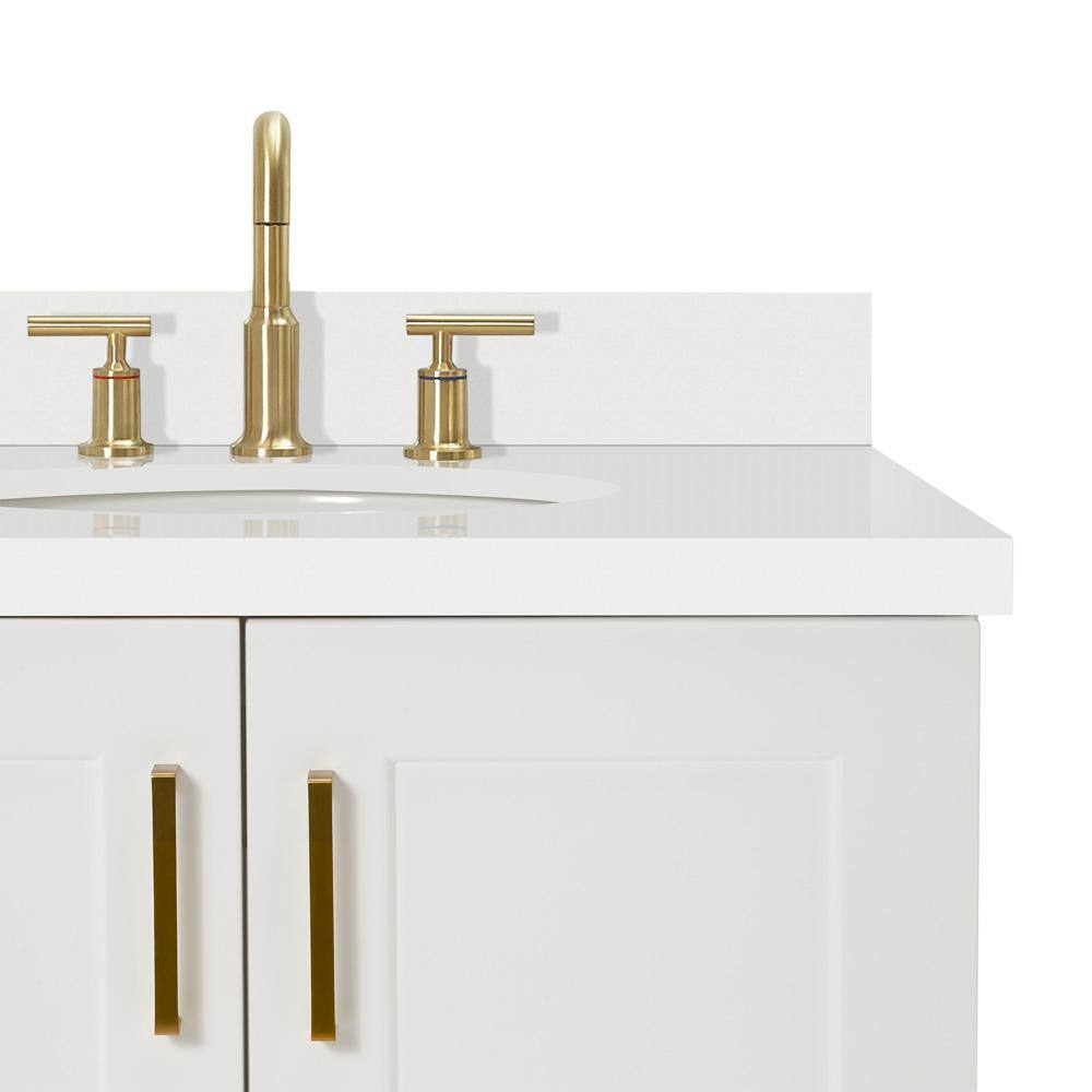 White Wood Freestanding Single Bathroom Vanity with Quartz Top