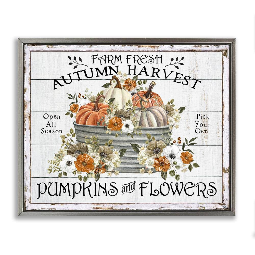 Farm Fresh Harvest Pumpkin by Creatif Belle Gray Floater Frame Graphic Typography Art Print 31 in. x 25 in. price history on PriceWatchPro