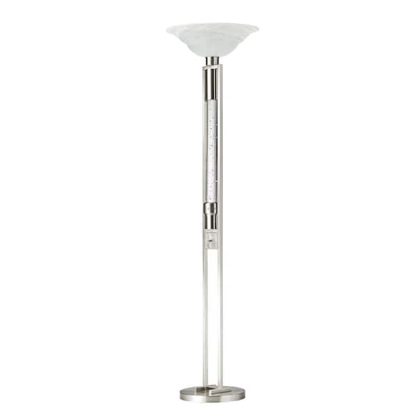 EVERGLADE HOME Kiran 72 in. Satin Nickel Floor Lamp with Glass Tube and Fabric Shade