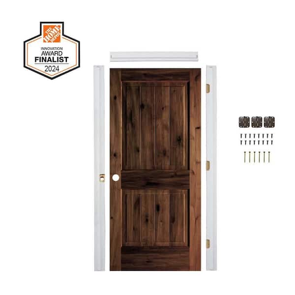 DIY RTA Kit 36in.x80in. Knotty Alder Square Top VG RH Red Mahogany Stain Wood Single Ready To Assemble Interior Door