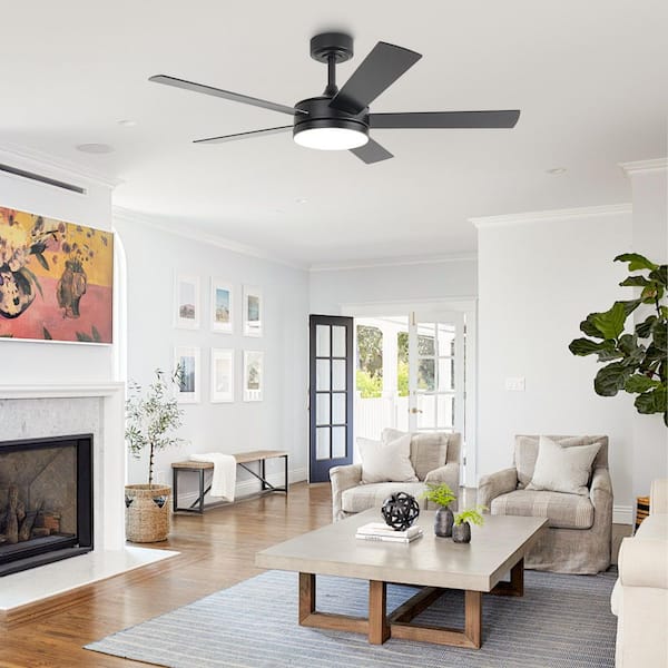 48 in. Indoor Modern Matte Black Ceiling Fan with Color Changing Integrated LED and Remote Control