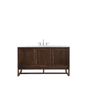 Athens 60 in. W x 23.5 in. D x 34.5 in. H Bath Vanity in Mid Century Acacia with Artic Fall Solid Surface Top and Basin
