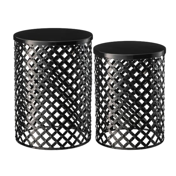 19.25 in. H Kits and Accessories Metal Black Garden Stool or Planter Stand or Accent Table or Side Table (Set of 2)