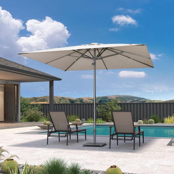 10 ft. Square Outdoor Patio Umbrella Gray Pole Market Table Sun Umbrellas with 8 Aluminum Sturdy Ribs in Beige