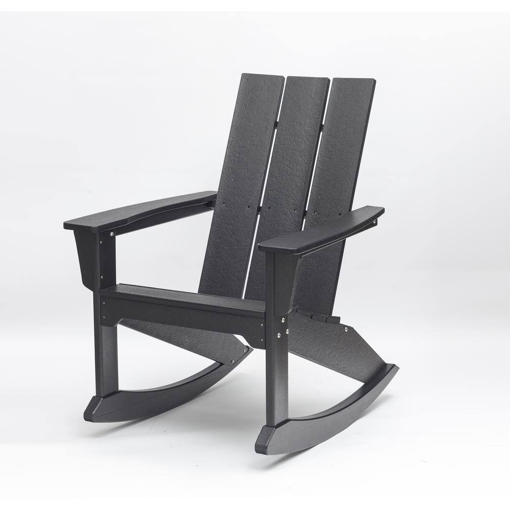 HDPE Plastic Weather Resistant Outdoor Patio Rocking Adirondack Chair in Bl