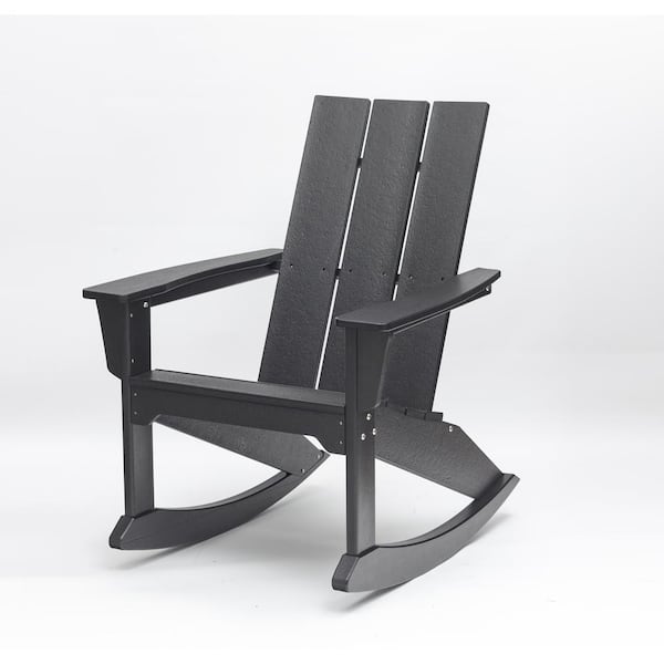Unbranded HDPE Plastic Weather Resistant Outdoor Patio Rocking Adirondack Chair in Black
