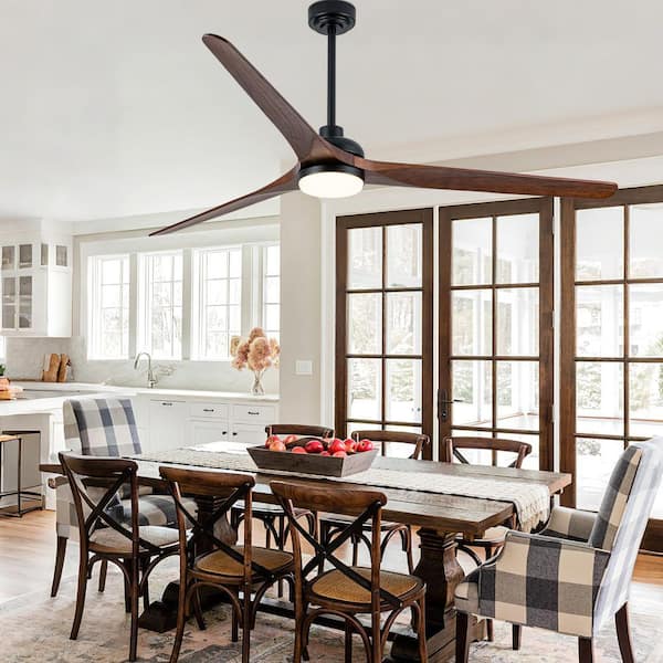 Koyah 72 in. Indoor Black Downrod Standard Farmhouse Ceiling Fan w/ Lights and Remote, Large Wood Ceiling Fan