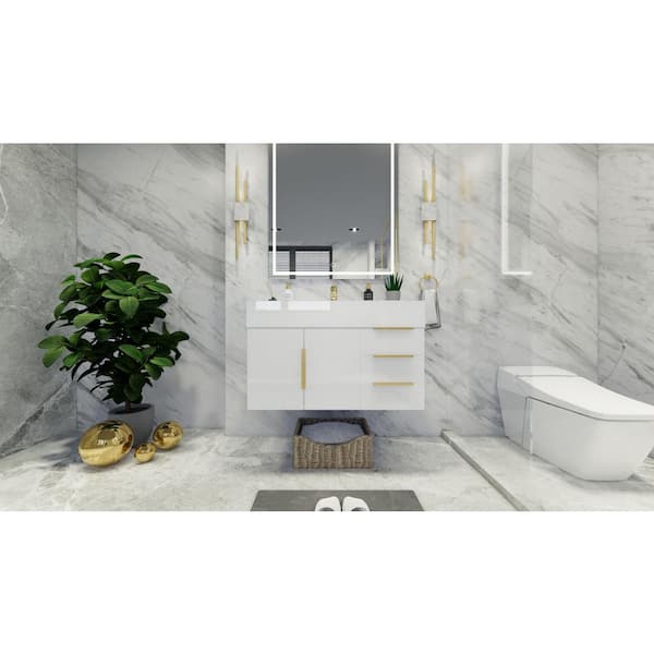 BV Better Vanity Bethany 36 in. W x 20 in. D x 22 in. H Single Sink Floating Bath Vanity in High Gloss White with White Acrylic Top