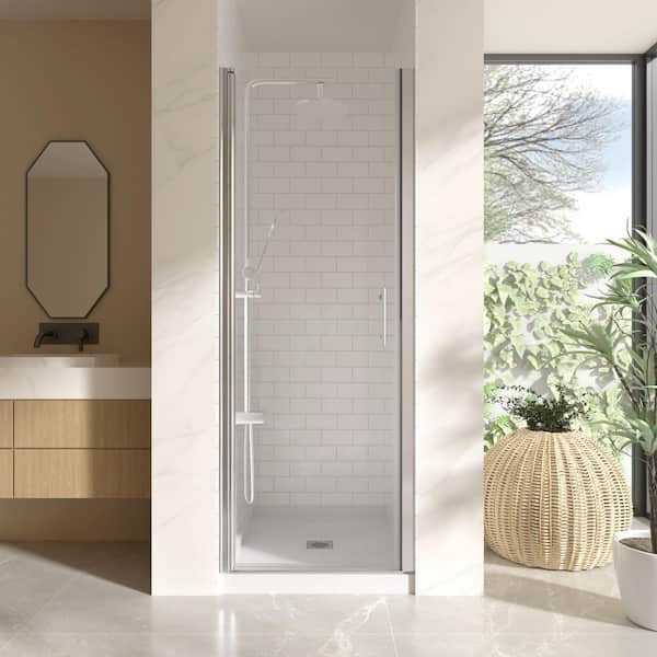 Frameless Pivot Glass Shower Door, 28-29.4 in.Wx72in.H 1/4 in. 6mm Single Swing Bathroom Door for Walk in Shower, Chrome