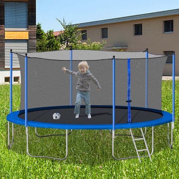 SUNRINX 12 ft. Blue Round Trampoline with Safety Enclosure Net and