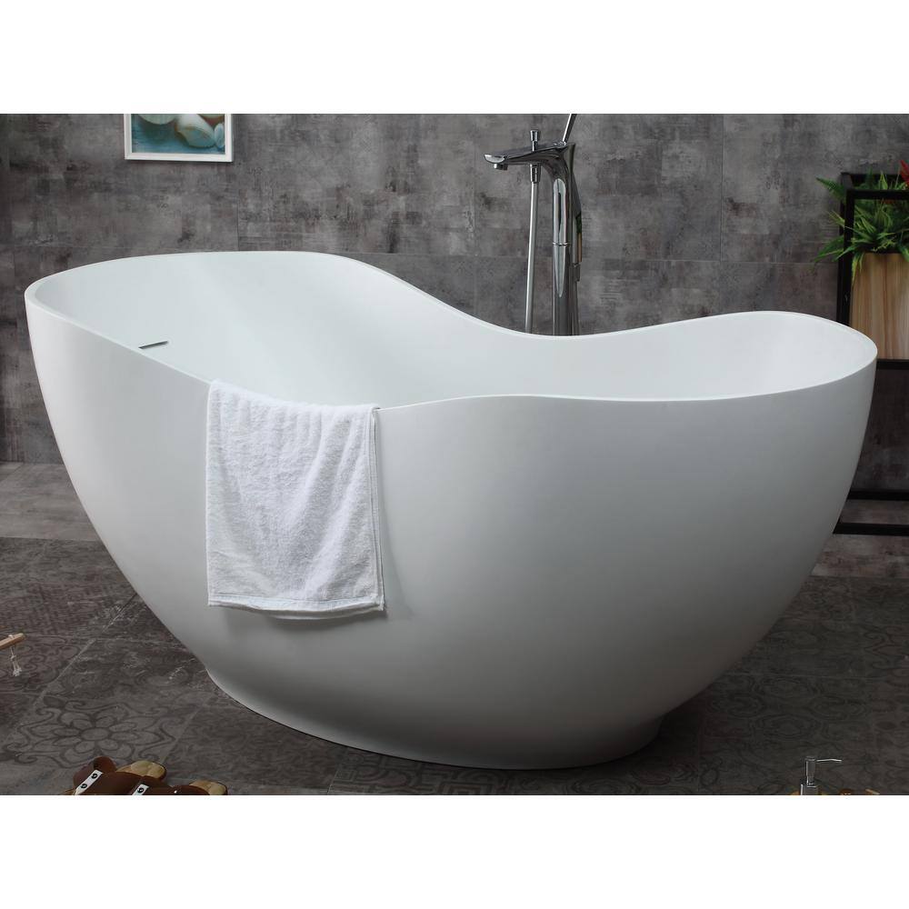66'' White Freestanding Solid Surface Soaking Bathtub