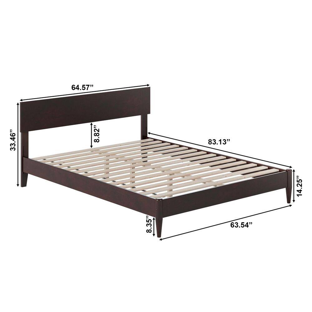 Aria Espresso Queen Solid Wood Low Profile Platform Bed with USB Ports
