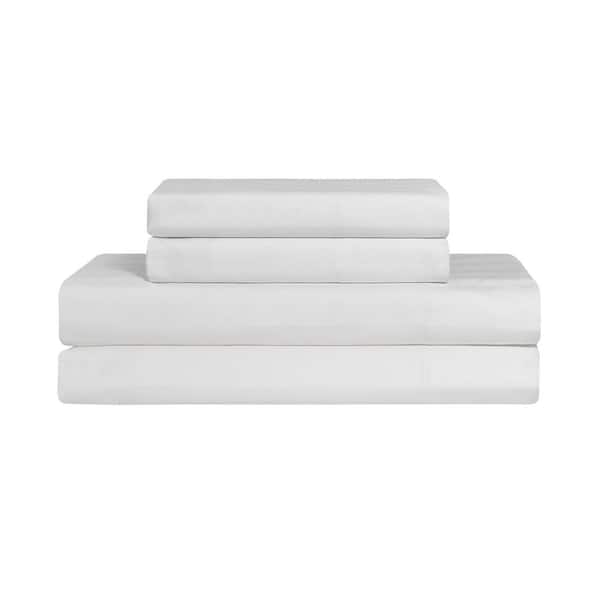 JUICY COUTURE Royal Dreams 4-Piece Brilliant White Striped Sateen Cotton Queen Soft Sheet Set