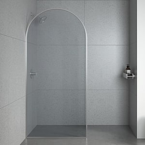 Della 36 in. W x 75.98 in. H Walk in. Framed Arched Shower Door in Satin Nickel with Tinted Glass