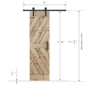Triple KL Series 24 in. x 84 in. Fully Set Up Unfinished Pine Wood Sliding Barn Door With Hardware Kit
