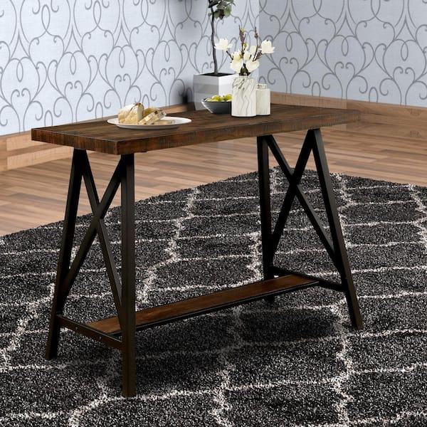 Benjara 36 in. H Black and Brown Wooden Counter Height Table with Angled Metal Legs