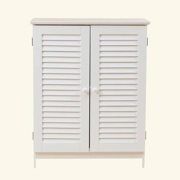 LuxenHome Shutter-Door Bathroom White Storage Cabinet