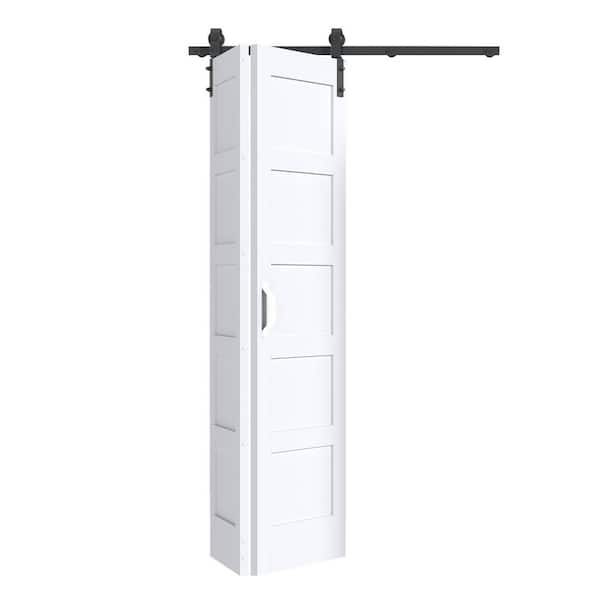 48 in. x 84 in. 5-Panel White Finished Solid Core MDF Wood Composite Assembly Required Bi-Fold Door with Hardware
