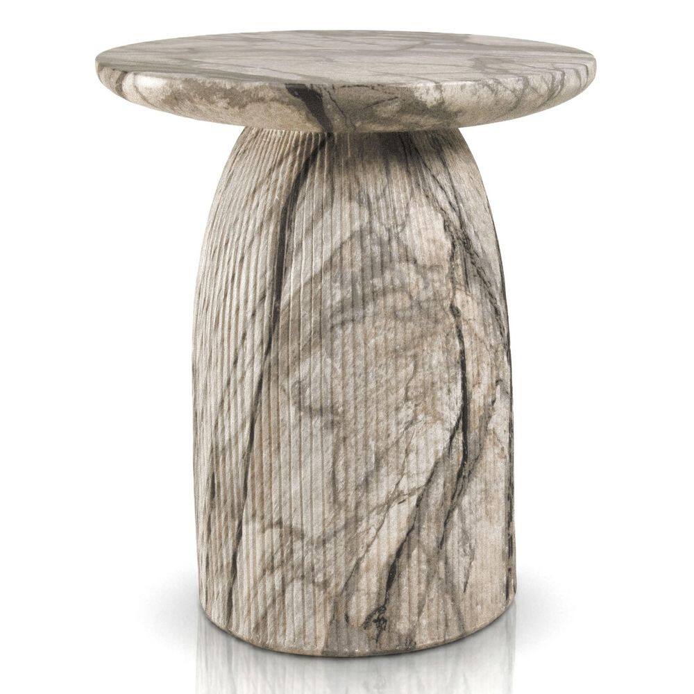 Cruzu 17 in. Ivory Gray Marble Round Stone End Table price history on PriceWatchPro