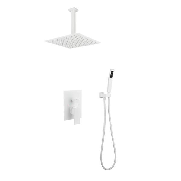 WELLFOR 1-Spray Pattern with 2.5 GPM 16 in. Ceiling Mount Dual Shower Heads in White