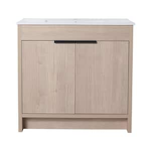 35.04 in. W x 17.91 in. D x 33.46 in. H Single Sink Freestanding Bath Vanity in Plain Light Oak with White Ceramic Top