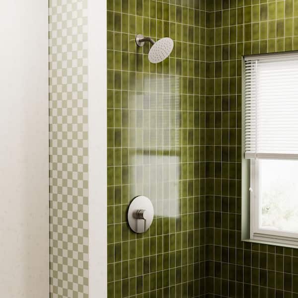 Crozet 1-Spray Patterns with 1.8 GPM 6 in. Wall Mount Rain Fixed Shower Head in Brushed Nickel Round Valve Included