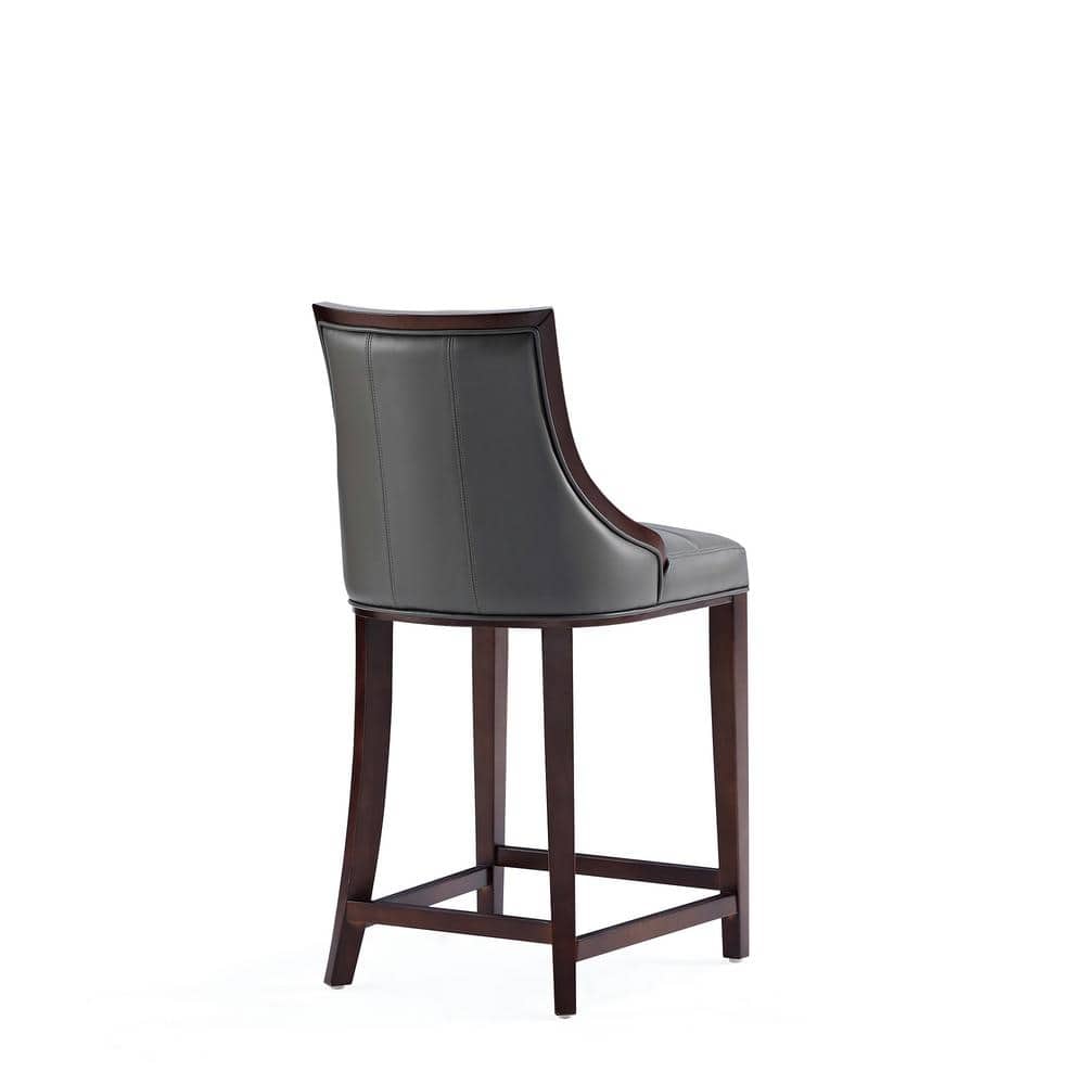 Set of 3 Pebble Grey Faux Leather Walnut Counter Stools