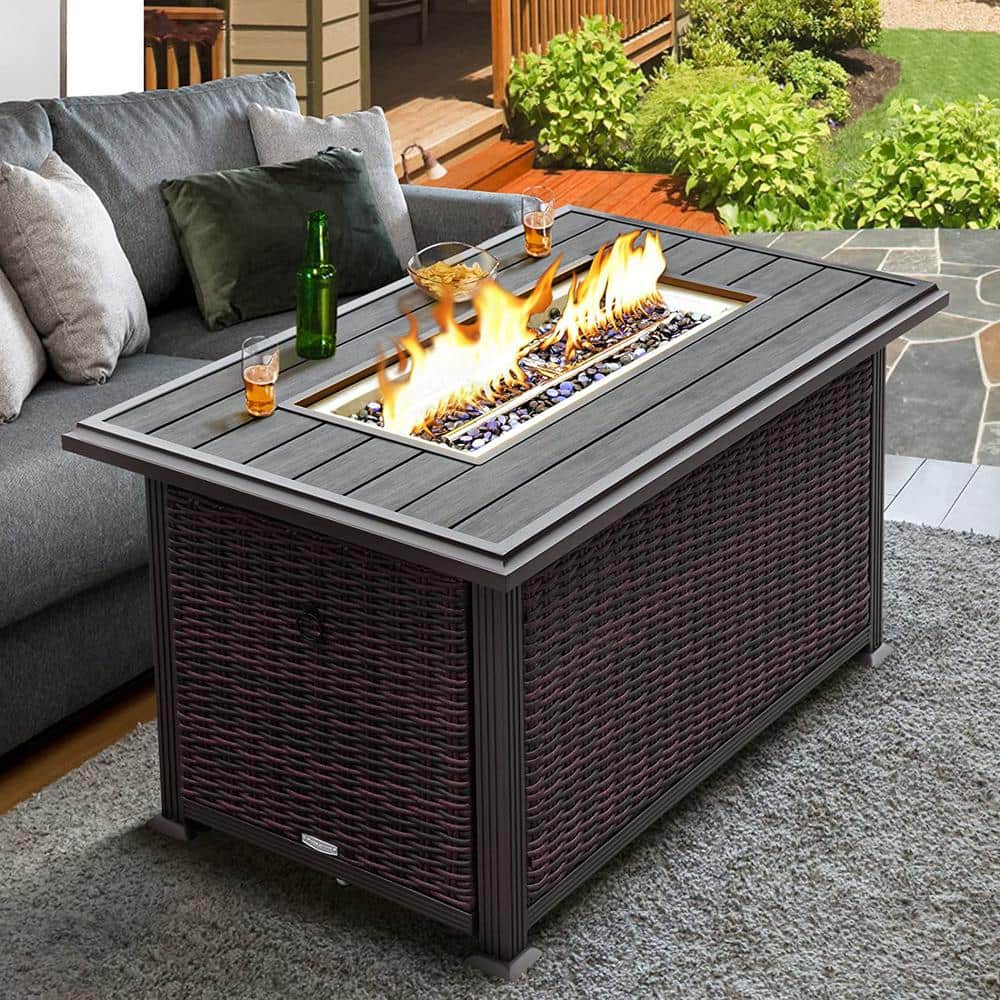 Modern Fire Pit Table with Aluminum Lid - 50,000 BTU Heat Output, Shining B