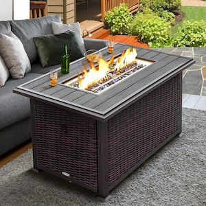 Modern Fire Pit Table with Aluminum Lid - 50,000 BTU Heat Output, Shining Blue Glass Beads