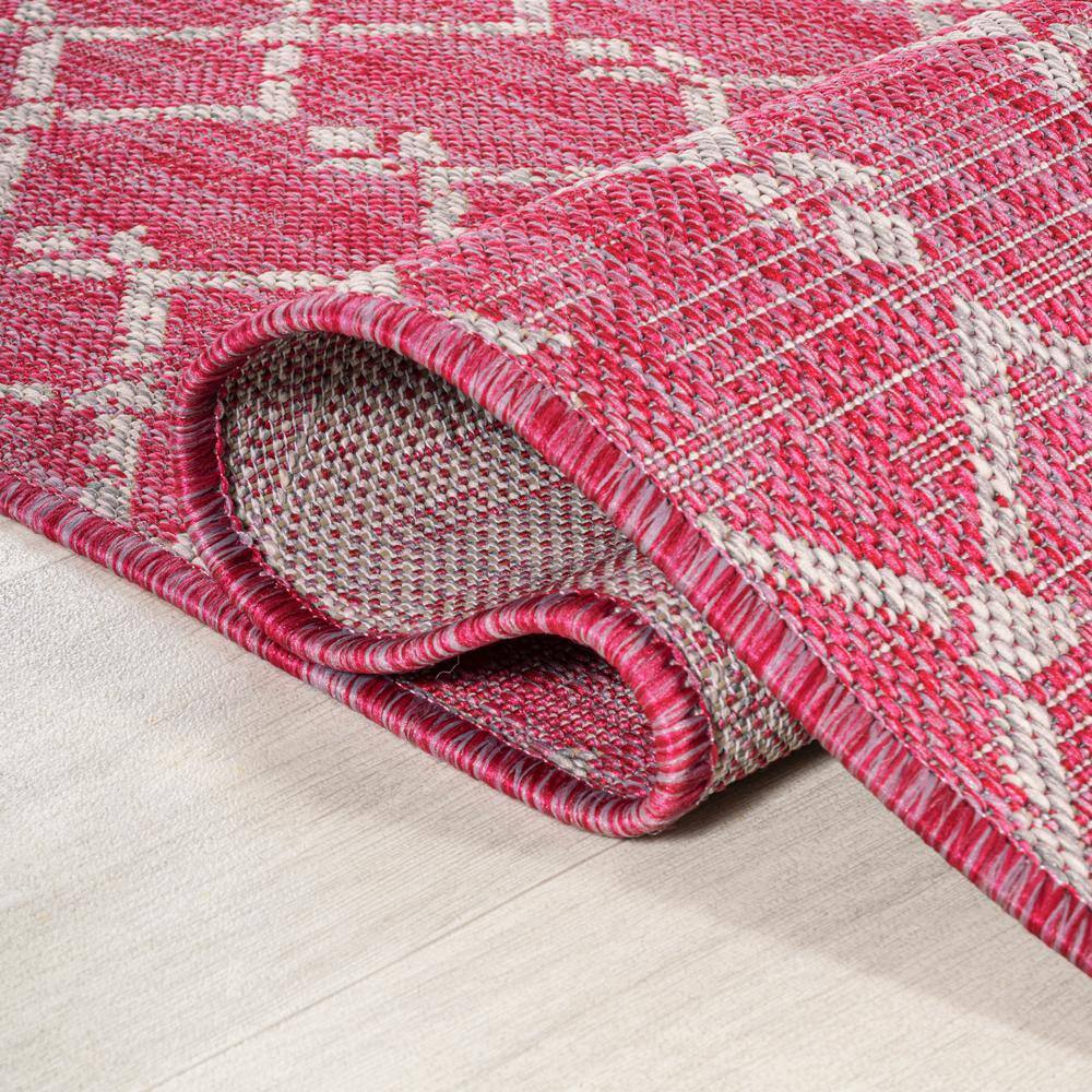 Fuchsia and Light Gray Moroccan Geometric Synthetic Area Rug