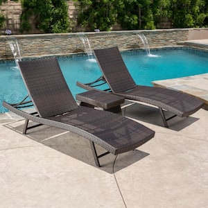 Kauai Multi-Brown 3-Piece Faux Rattan Outdoor Patio Chaise Lounge