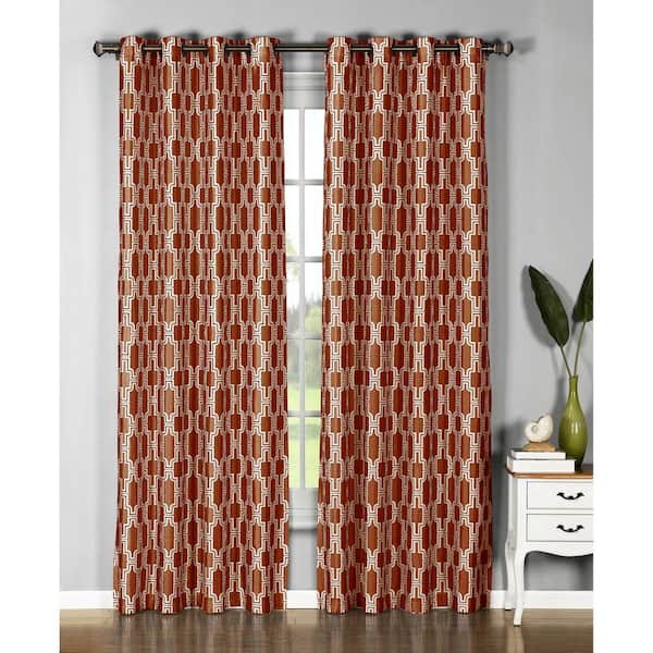Window Elements Rust Geometric Faux Silk Grommet Room Darkening Curtain - 54 in. W x 96 in. L (Set of 2)