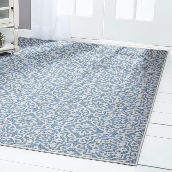 Patio Country Danica Blue/Gray 8 ft. x 10 ft. Geometric Indoor/Outdoor Area Rug