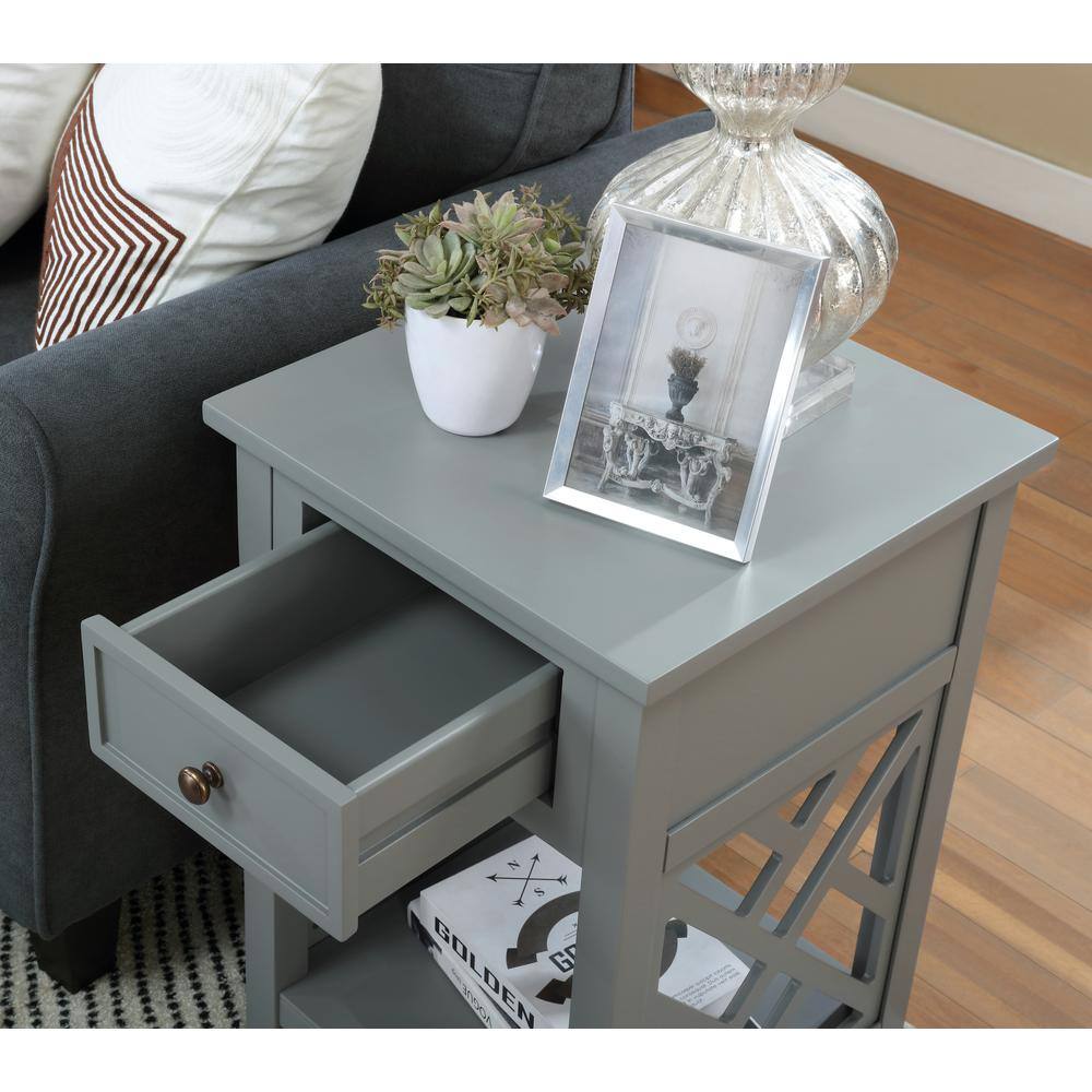 Gray Wood End Table with Drawer and Shelf
