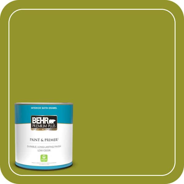 BEHR PREMIUM PLUS 1 qt. #P350-7 Lazy Lizard Satin Enamel Low Odor Interior Paint & Primer