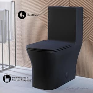 Concorde 1-Piece 0.8 GPF/1.28 GPF Dual Flush Square Toilet in Matte Black Seat Included