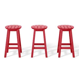 Laguna 24 in. Round HDPE Plastic Backless Counter Height Outdoor Dining Patio Bar Stools (3-Pack) in Red