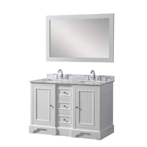 Kingwood 48 in. W x 23 in. D x 32.5 in. H Double Sink Bath Vanity in White with White Carrara Marble Top and Mirror