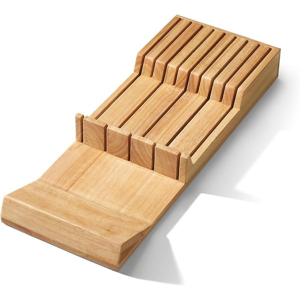 9-Slot Wood Kitchen Knife Cutlery Holder Drawer Storage, holds 9 Knives (Not Included)