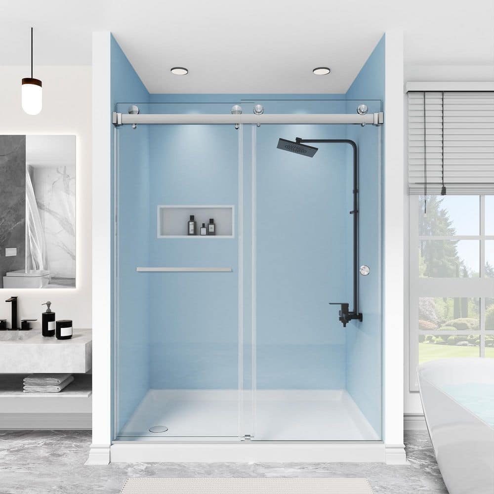 56-61 in. W x 72 in. H Double Sliding Frameless Shower Door in Brushed Nickel with 3/8 in. Clear SGCC Tempered Glass price history on PriceWatchPro