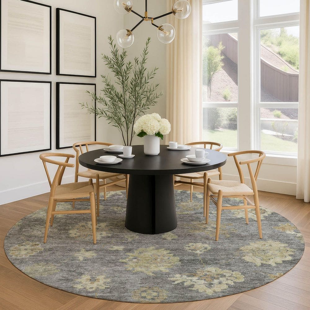 Chantille Machine Washable Indoor/Outdoor Abstract ACN2305 Pewter 8 ft. x 8 ft. Round Rug price history on PriceWatchPro