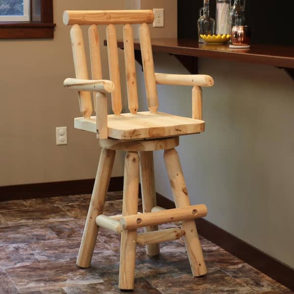 Rustic 29.5 in. Unfinished Wood Log Style Bar Stool