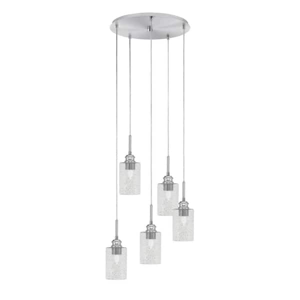 Unbranded Albany 60-Watt 17 in. 5-Light Brushed Nickel Cord Pendant Light Smoke Bubble Glass Shade