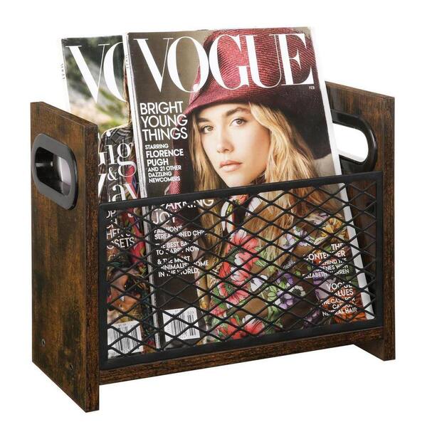 マガジンラック Vintage magazine holders Farmhouse Rustic Brown Metal Freestanding Magazine Rack Magazine