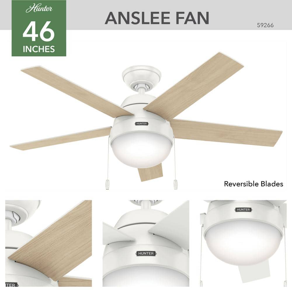 46" Fresh White and Natural Wood Ceiling Fan with LED Light